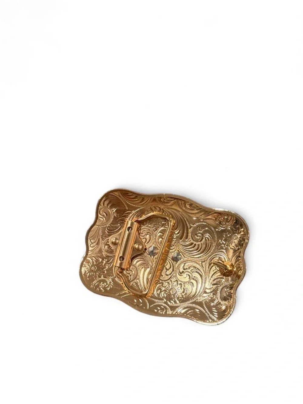 Small Gold Western Horse & Cross Embossed Belt Buckle